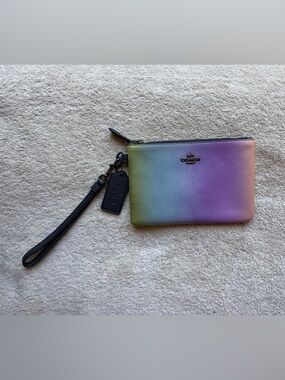 Coach Mermaid Rainbow Gradient Leather Wristlet - Green Blue Purple